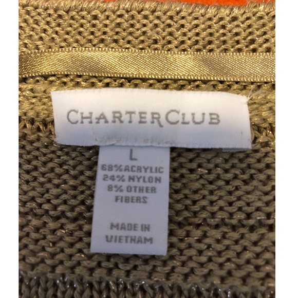 Charter Club vintage cream and gold sequins V-neck ribbed sweater EUC - Picture 4 of 7